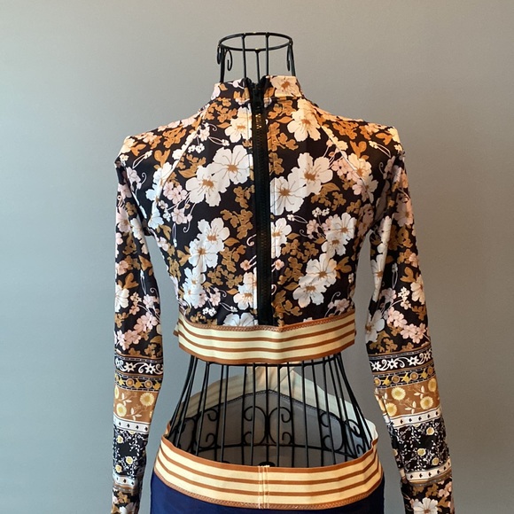 NWOT Black Blue Gold & White Floral One-Piece Bathing Suit - Picture 7 of 10